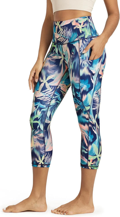 Women's High Waisted Yoga Capris with Pockets, Tummy Control Non See Through Workout Athletic Running Capri Leggings