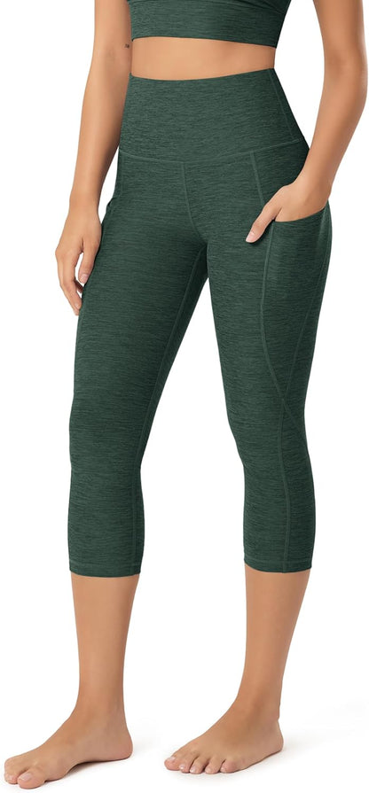 Women's High Waisted Yoga Capris with Pockets, Tummy Control Non See Through Workout Athletic Running Capri Leggings