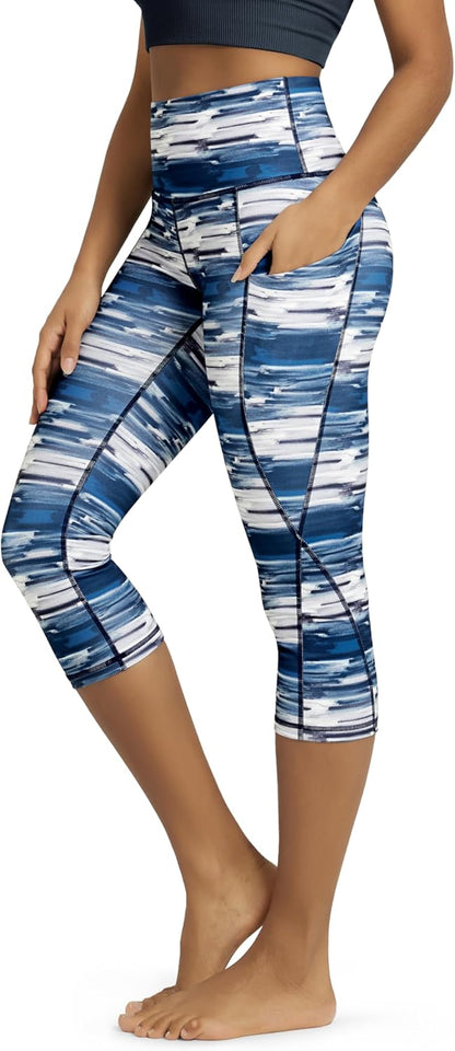 Women's High Waisted Yoga Capris with Pockets, Tummy Control Non See Through Workout Athletic Running Capri Leggings