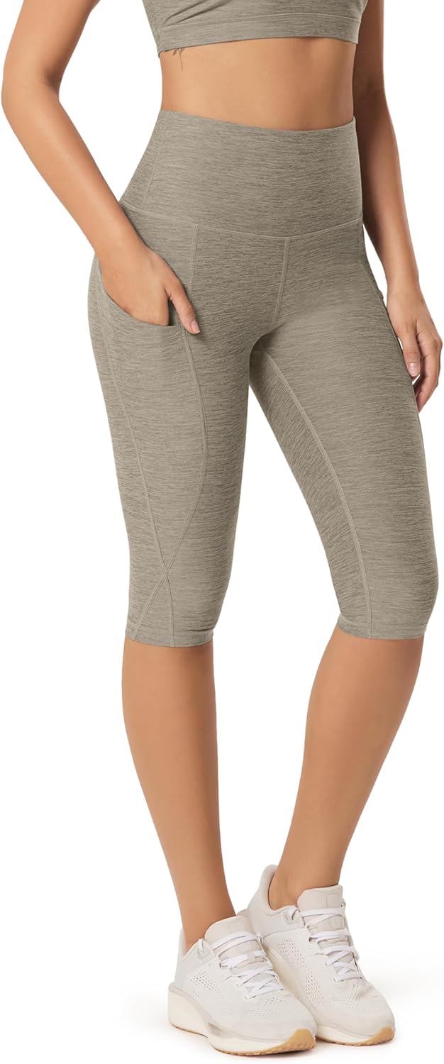 Women's High Waisted Yoga Capris with Pockets, Tummy Control Non See Through Workout Athletic Running Capri Leggings