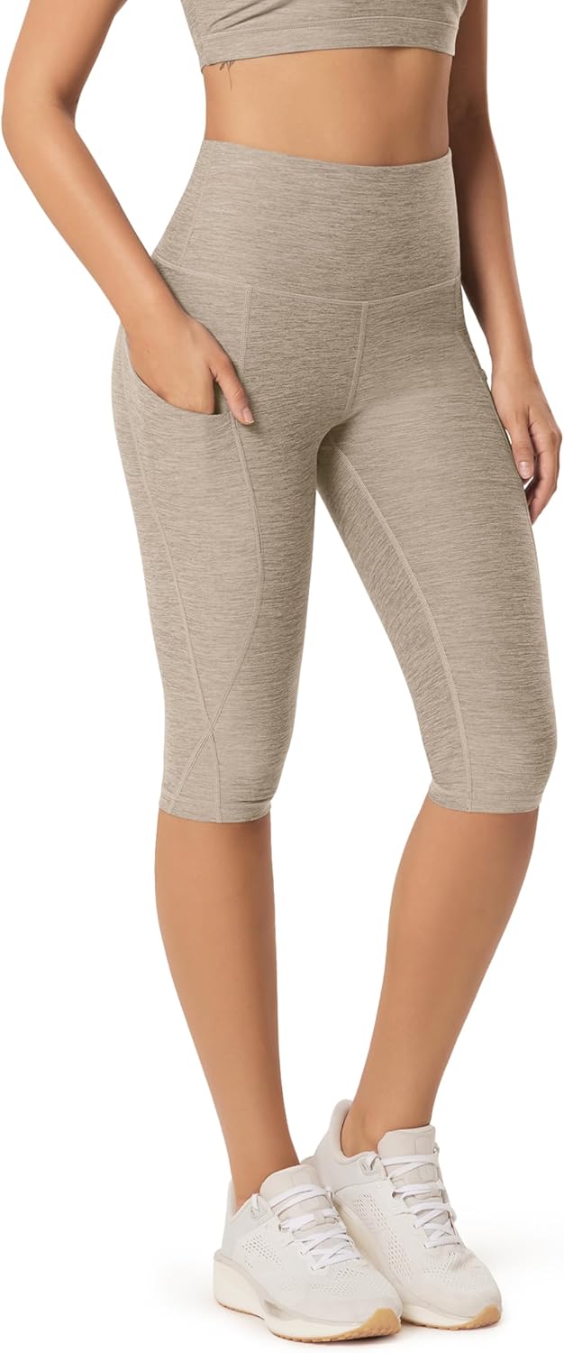 Women's High Waisted Yoga Capris with Pockets, Tummy Control Non See Through Workout Athletic Running Capri Leggings