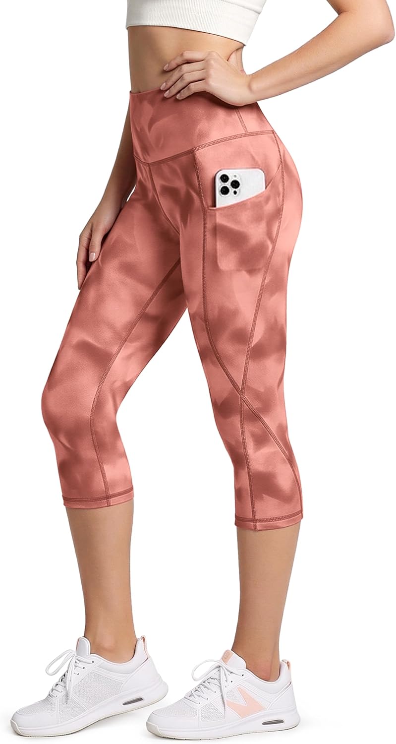 Women's High Waisted Yoga Capris with Pockets, Tummy Control Non See Through Workout Athletic Running Capri Leggings