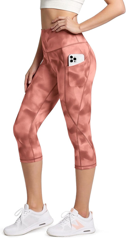 Women's High Waisted Yoga Capris with Pockets, Tummy Control Non See Through Workout Athletic Running Capri Leggings