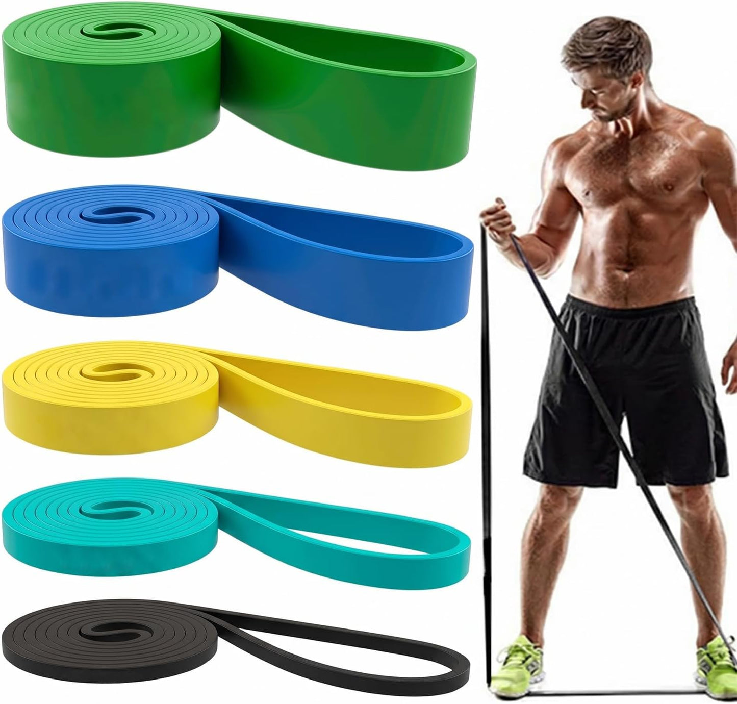 Resistance Bands, Pull Up Assist Bands - Workout Bands, Eexercise Bands, Long Resistance Bands Set for Working Out, Fitness, Training, Physical Therapy for Men Women