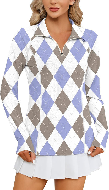 Women Long Sleeve Shirts Sun Protection 1/4 Zip Summer Quick Dry Hiking Shirts Quarter Zip Pullover for Women