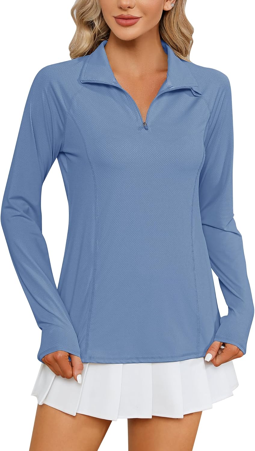Women Long Sleeve Shirts Sun Protection 1/4 Zip Summer Quick Dry Hiking Shirts Quarter Zip Pullover for Women