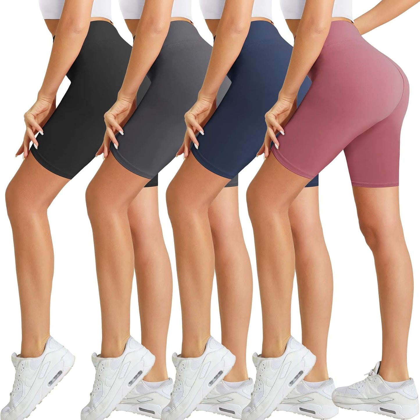 4 Pack Biker Shorts for Women-8" High Waist Tummy Control Workout Shorts Athletic Gym Yoga Pants