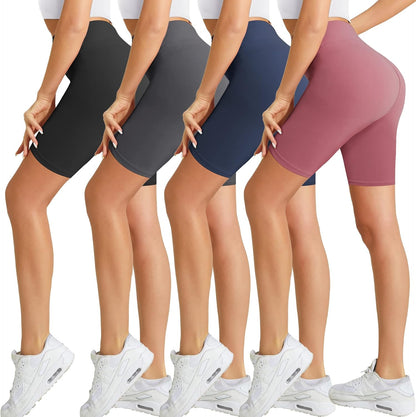4 Pack Biker Shorts for Women-8" High Waist Tummy Control Workout Shorts Athletic Gym Yoga Pants