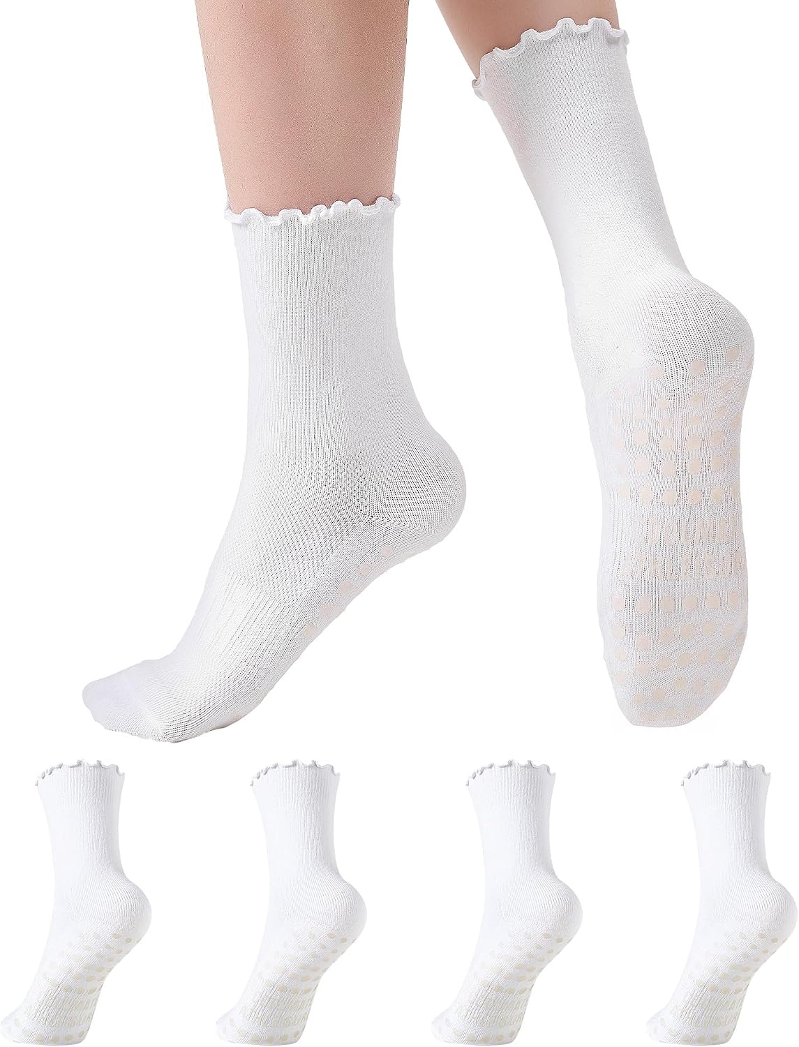 Pilates Socks with Grips for Women, Yoga Socks, Crew Non Slip Women for Barre, Pilates Gifts for Women