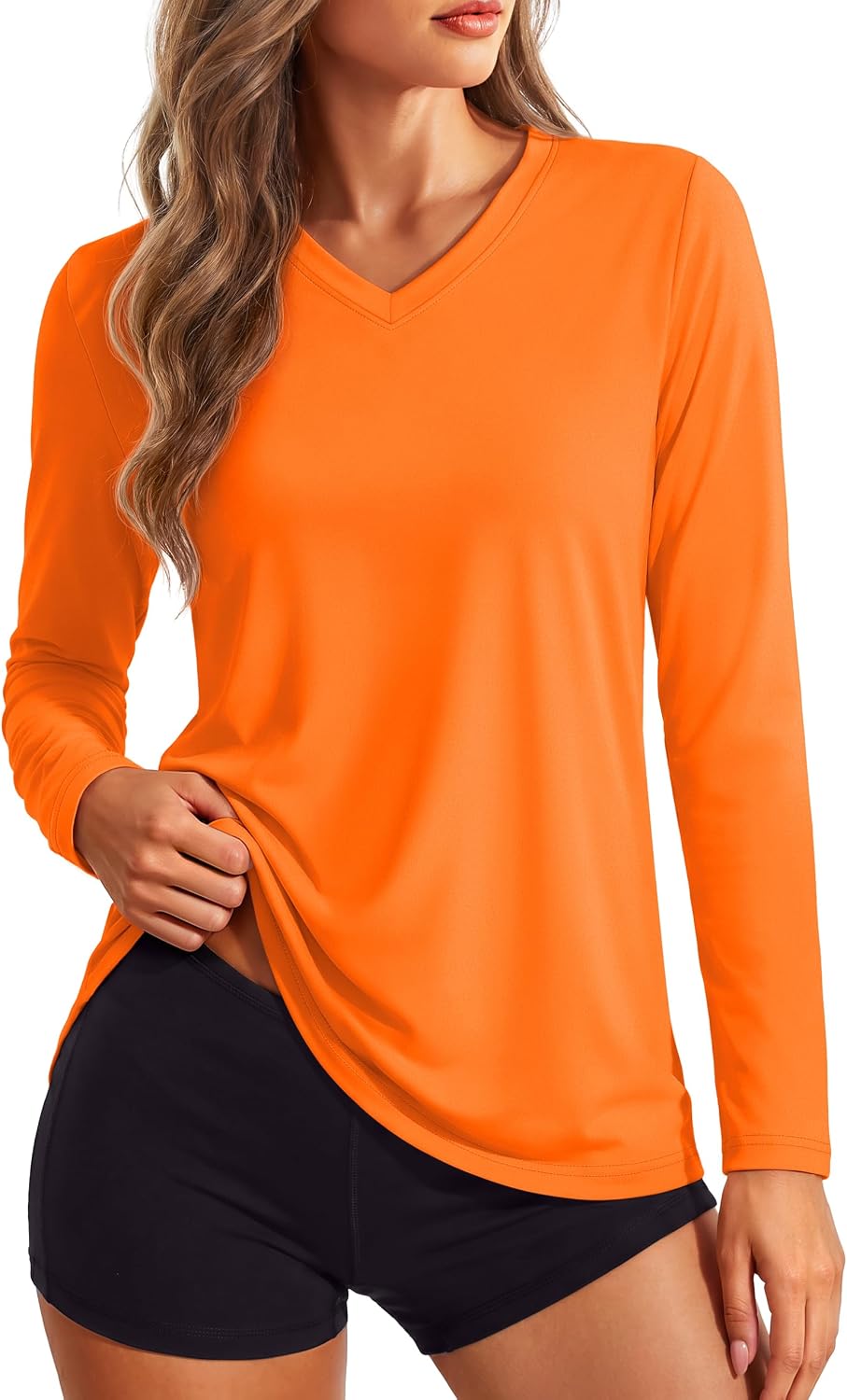 Women's Long Sleeve V Neck Tops Lightweight Quick Dry UPF 50+ Sun Protection Workout Hiking Running Shirts