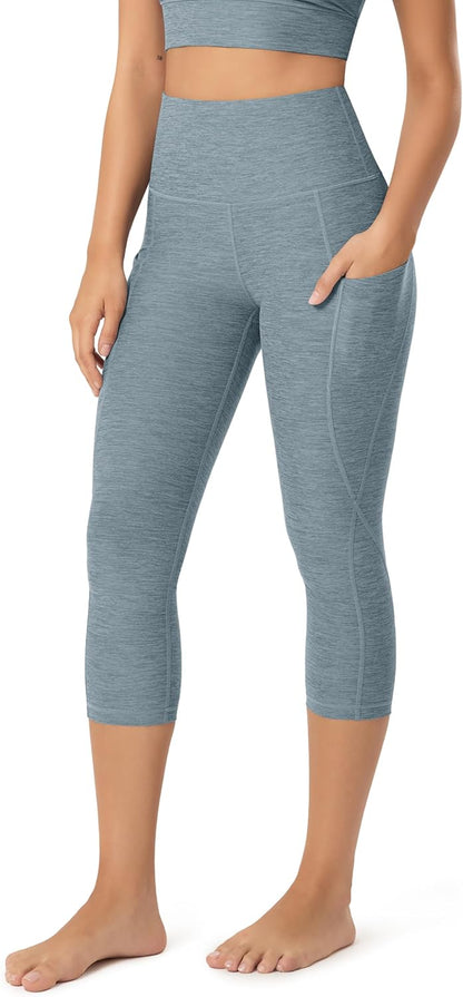 Women's High Waisted Yoga Capris with Pockets, Tummy Control Non See Through Workout Athletic Running Capri Leggings