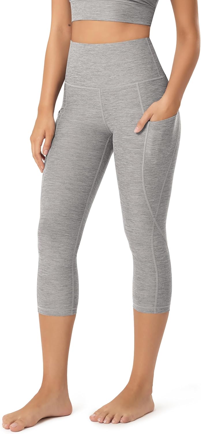 Women's High Waisted Yoga Capris with Pockets, Tummy Control Non See Through Workout Athletic Running Capri Leggings