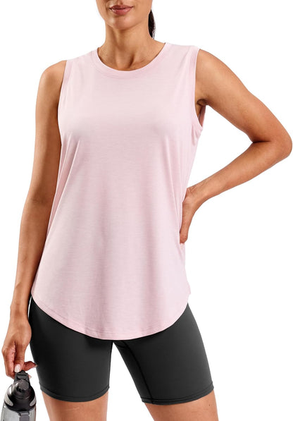 Women's Lightweight Long Workout Tops Sleeveless Tennis Gym Yoga Shirts Athletic Running Tank Top for Women Loose Fit