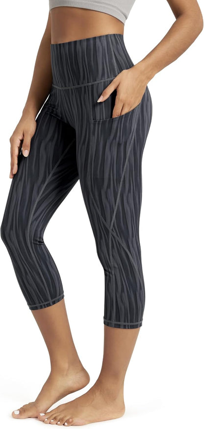 Women's High Waisted Yoga Capris with Pockets, Tummy Control Non See Through Workout Athletic Running Capri Leggings