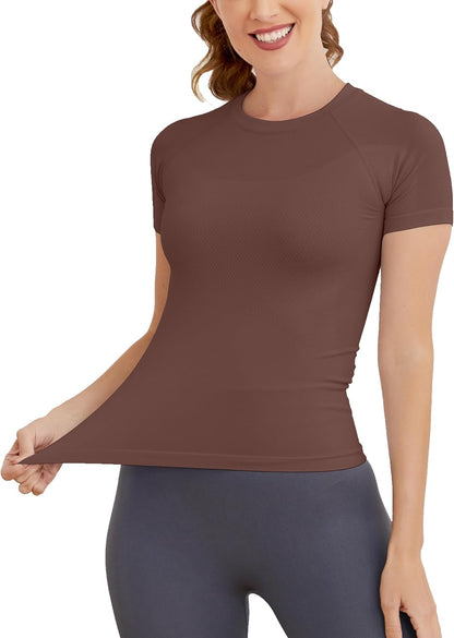 Short Sleeve Workout Tops for Women, Seamless Women's Compression Shirt, Yoga Running Athletic Shirts Soft Gym Tops