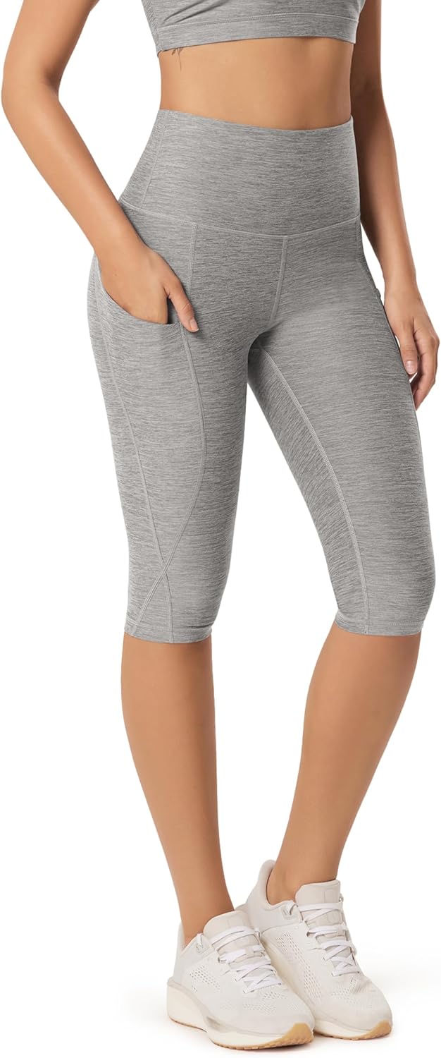 Women's High Waisted Yoga Capris with Pockets, Tummy Control Non See Through Workout Athletic Running Capri Leggings