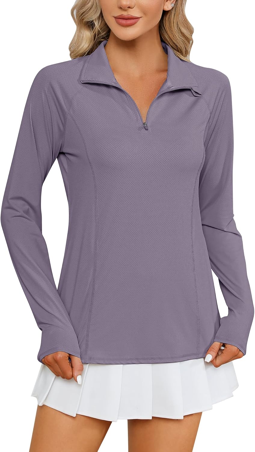 Women Long Sleeve Shirts Sun Protection 1/4 Zip Summer Quick Dry Hiking Shirts Quarter Zip Pullover for Women
