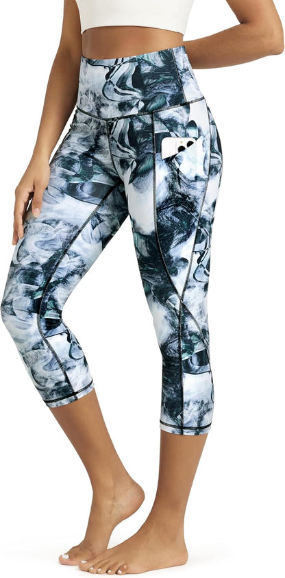 Women's High Waisted Yoga Capris with Pockets, Tummy Control Non See Through Workout Athletic Running Capri Leggings