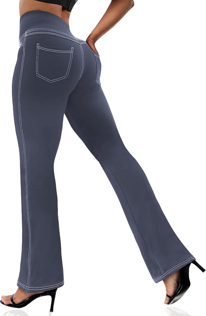 Women's Leggings - Bootleg Yoga Pants Flare with 4 Pockets,Tummy Control High Waisted Casual Dress Pants