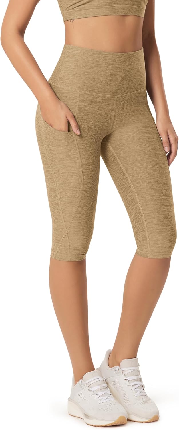 Women's High Waisted Yoga Capris with Pockets, Tummy Control Non See Through Workout Athletic Running Capri Leggings
