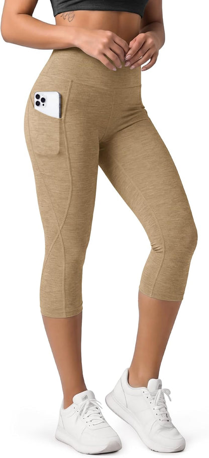 Women's High Waisted Yoga Capris with Pockets, Tummy Control Non See Through Workout Athletic Running Capri Leggings