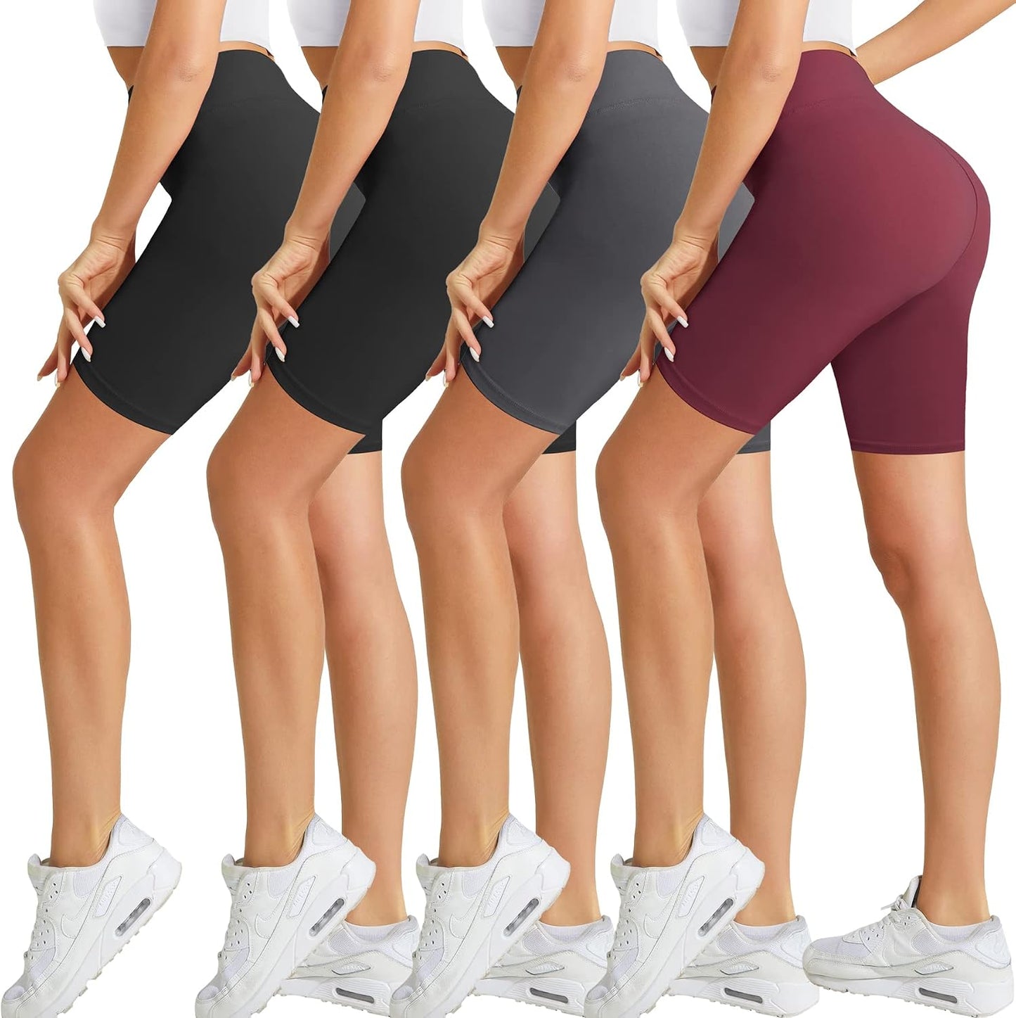 4 Pack Biker Shorts for Women-8" High Waist Tummy Control Workout Shorts Athletic Gym Yoga Pants