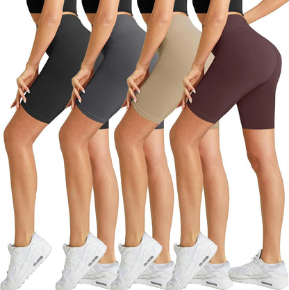 4 Pack Biker Shorts for Women-8" High Waist Tummy Control Workout Shorts Athletic Gym Yoga Pants