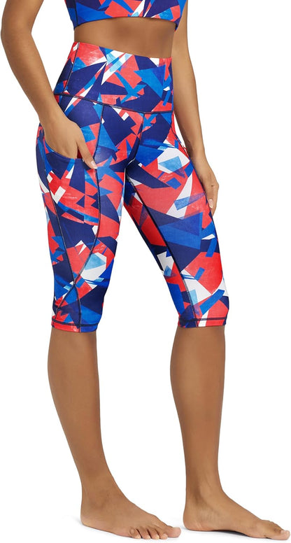 Women's High Waisted Yoga Capris with Pockets, Tummy Control Non See Through Workout Athletic Running Capri Leggings