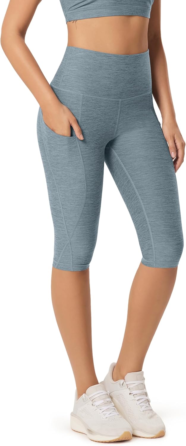 Women's High Waisted Yoga Capris with Pockets, Tummy Control Non See Through Workout Athletic Running Capri Leggings