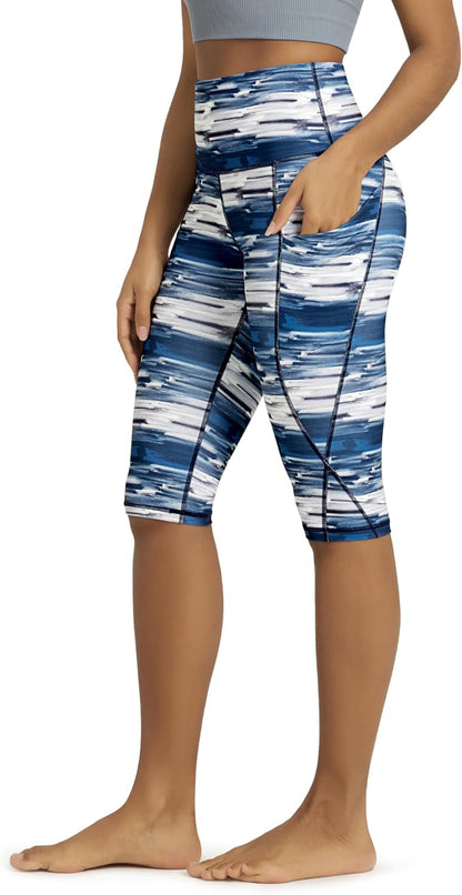 Women's High Waisted Yoga Capris with Pockets, Tummy Control Non See Through Workout Athletic Running Capri Leggings