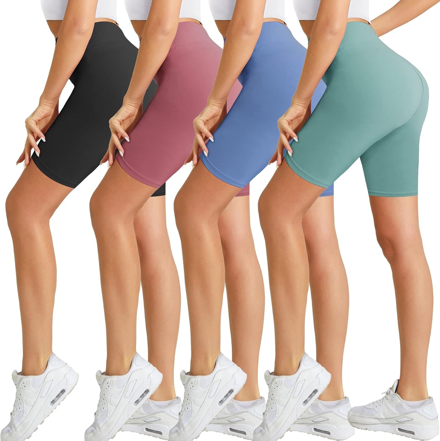 4 Pack Biker Shorts for Women-8" High Waist Tummy Control Workout Shorts Athletic Gym Yoga Pants