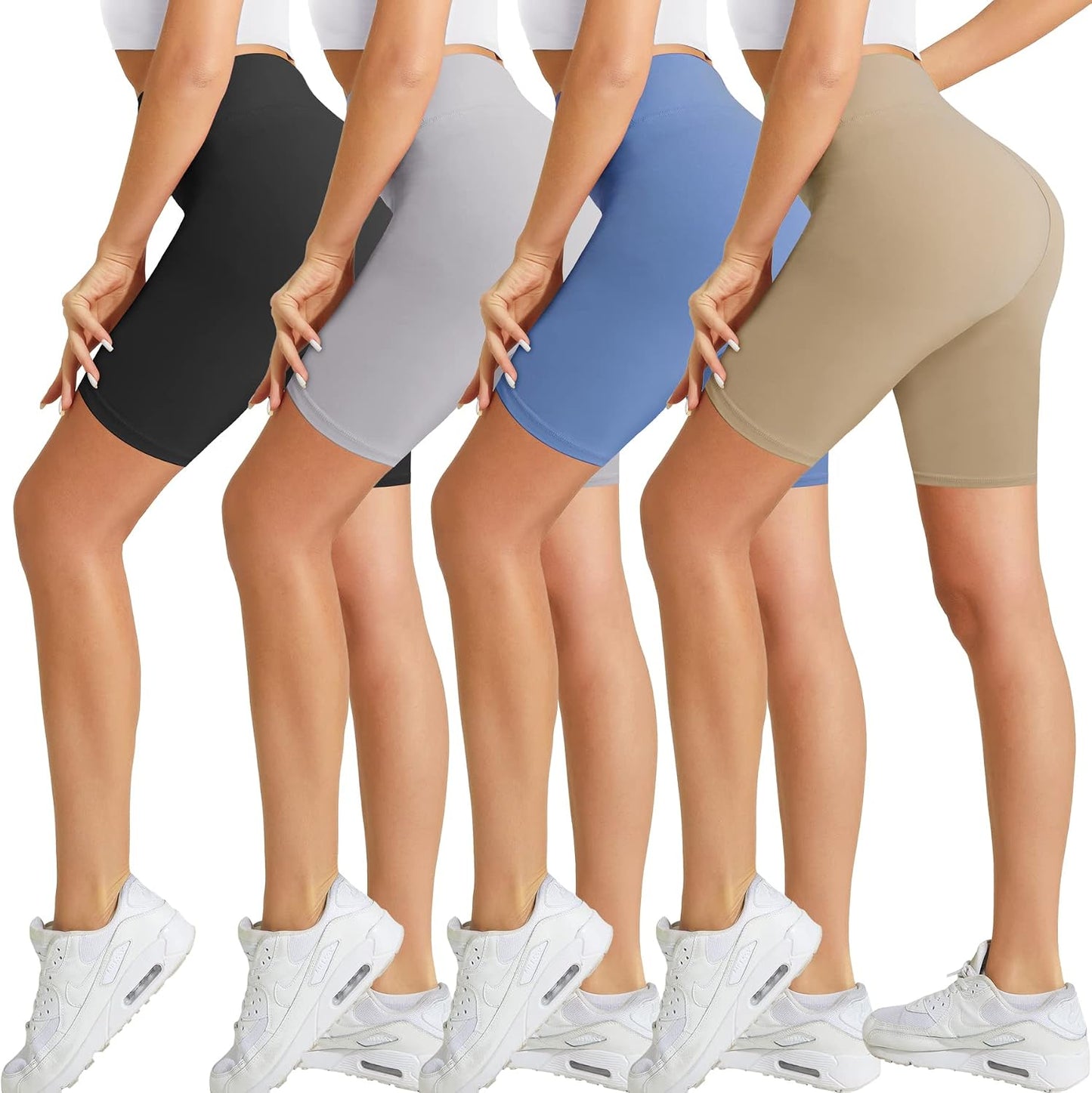 4 Pack Biker Shorts for Women-8" High Waist Tummy Control Workout Shorts Athletic Gym Yoga Pants