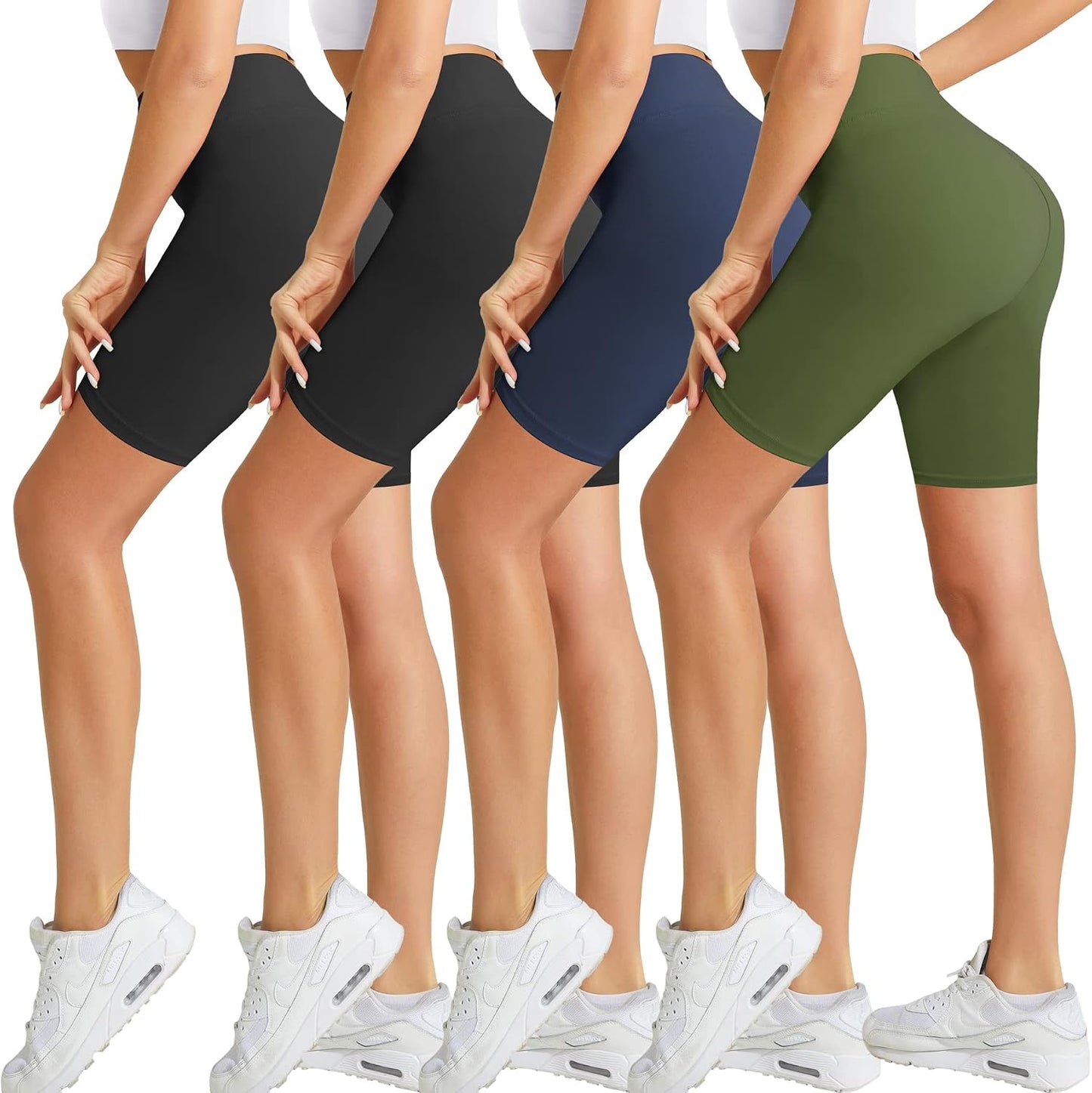 4 Pack Biker Shorts for Women-8" High Waist Tummy Control Workout Shorts Athletic Gym Yoga Pants