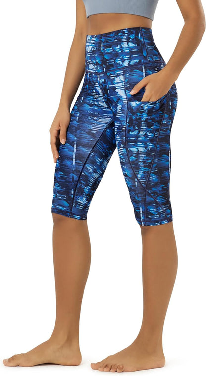 Women's High Waisted Yoga Capris with Pockets, Tummy Control Non See Through Workout Athletic Running Capri Leggings