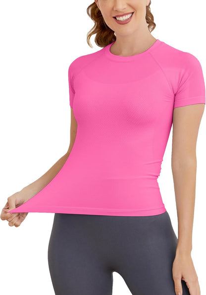 Short Sleeve Workout Tops for Women, Seamless Women's Compression Shirt, Yoga Running Athletic Shirts Soft Gym Tops