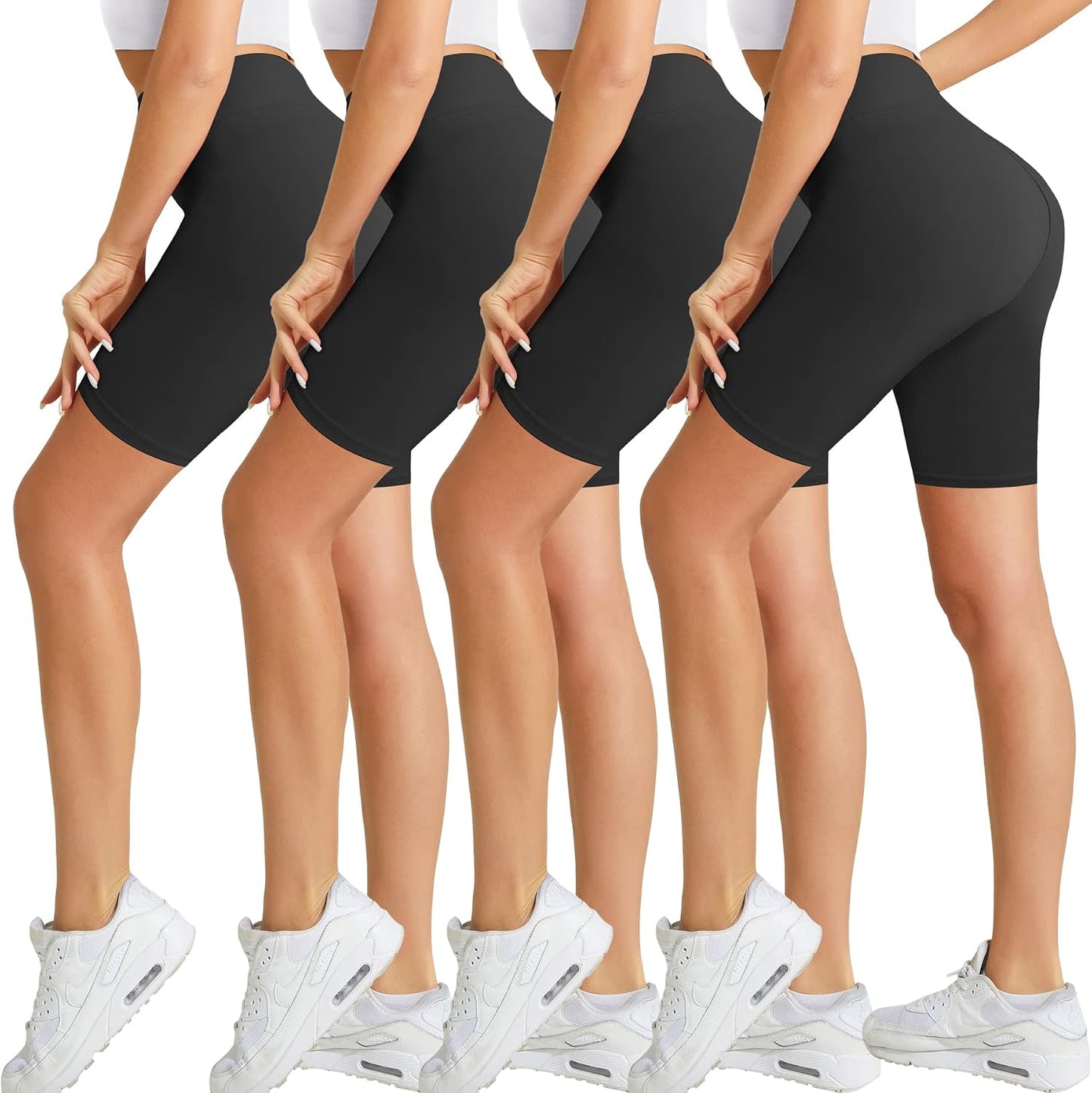 4 Pack Biker Shorts for Women-8" High Waist Tummy Control Workout Shorts Athletic Gym Yoga Pants