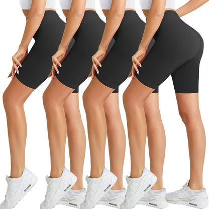 4 Pack Biker Shorts for Women-8" High Waist Tummy Control Workout Shorts Athletic Gym Yoga Pants