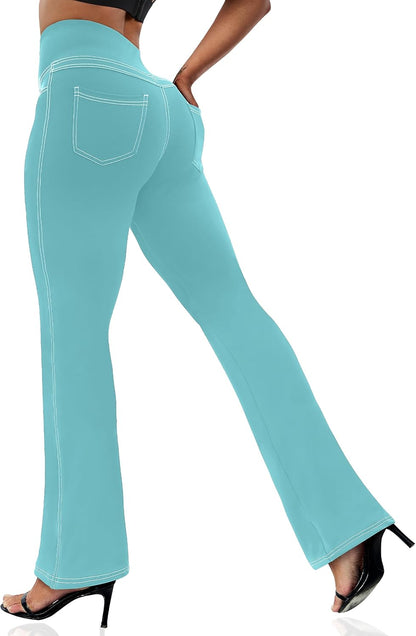 Women's Leggings - Bootleg Yoga Pants Flare with 4 Pockets,Tummy Control High Waisted Casual Dress Pants