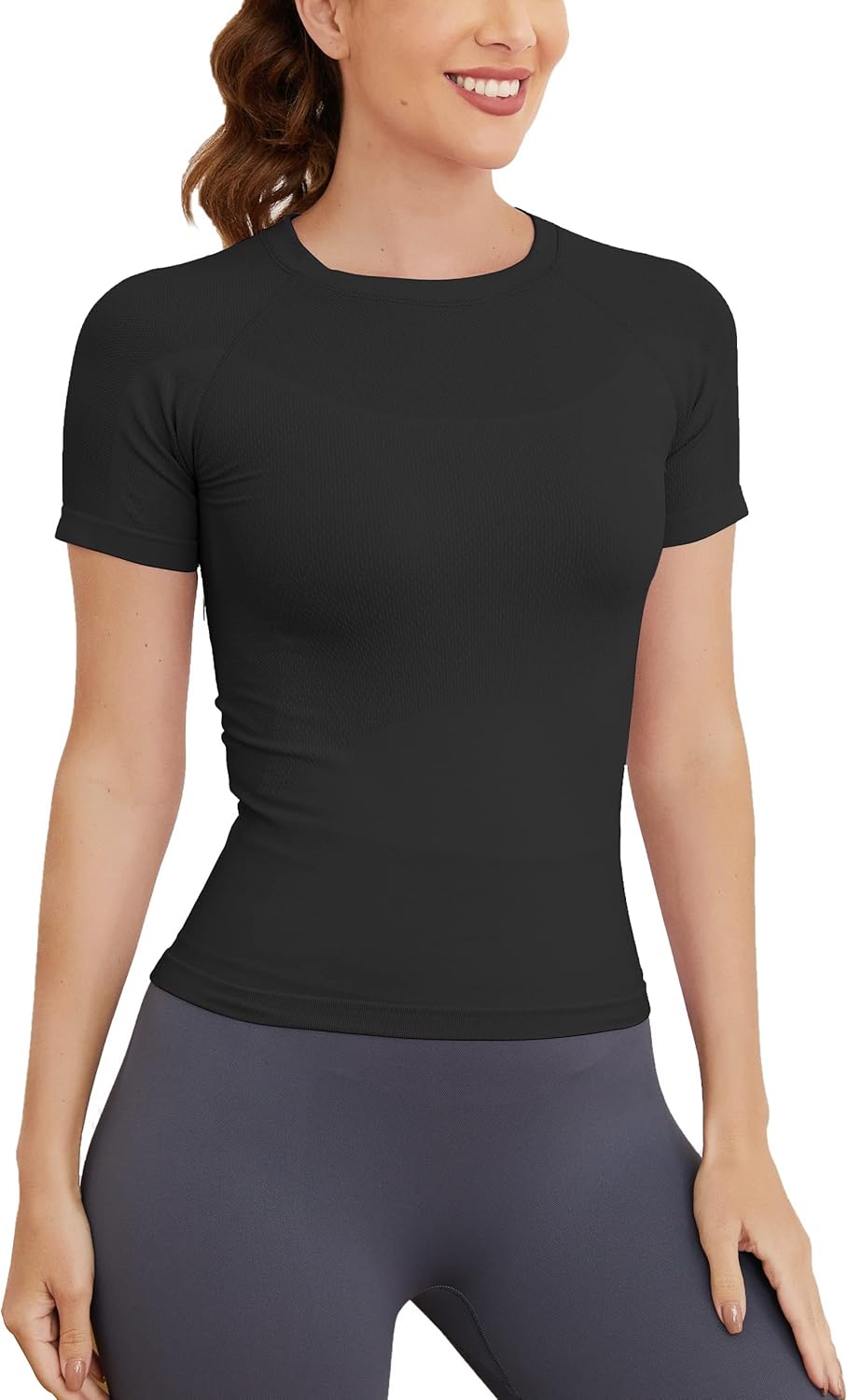 Short Sleeve Workout Tops for Women, Seamless Women's Compression Shirt, Yoga Running Athletic Shirts Soft Gym Tops