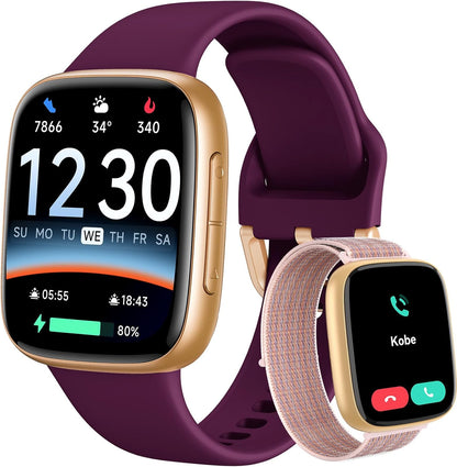 Smart Watch: 1.85" AMOLED CallAnswer, Heart Rate/SpO2, 100+ Sports,3ATM Waterproof, 2 Bands