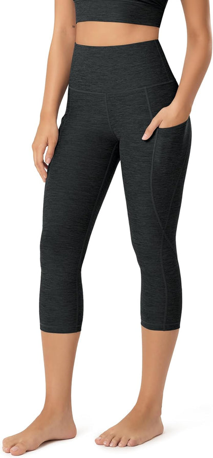 Women's High Waisted Yoga Capris with Pockets, Tummy Control Non See Through Workout Athletic Running Capri Leggings