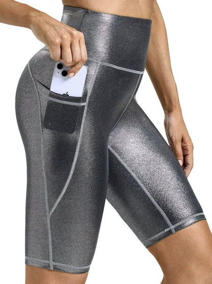 Biker Shorts Women with Pockets - Tummy Control Running Workout Gym Yoga Athletic Spandex Long Shorts