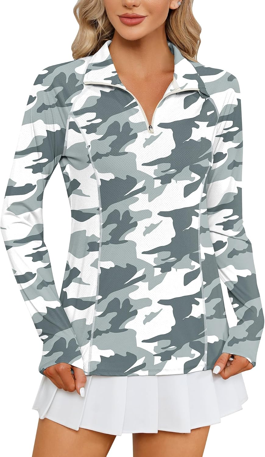 Women Long Sleeve Shirts Sun Protection 1/4 Zip Summer Quick Dry Hiking Shirts Quarter Zip Pullover for Women