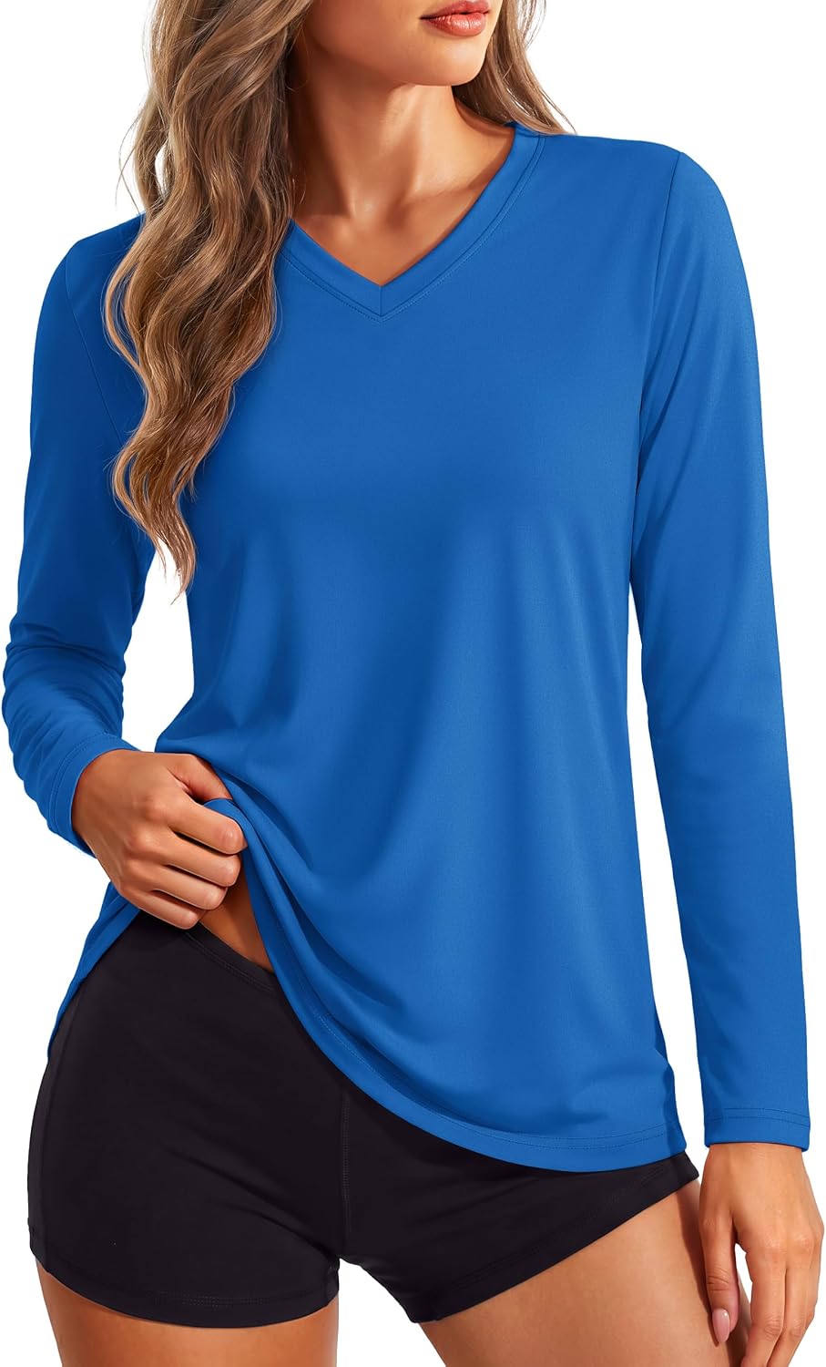 Women's Long Sleeve V Neck Tops Lightweight Quick Dry UPF 50+ Sun Protection Workout Hiking Running Shirts