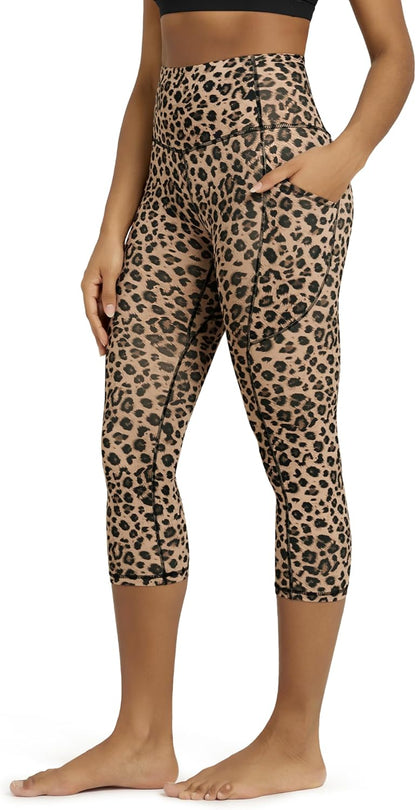Women's High Waisted Yoga Capris with Pockets, Tummy Control Non See Through Workout Athletic Running Capri Leggings