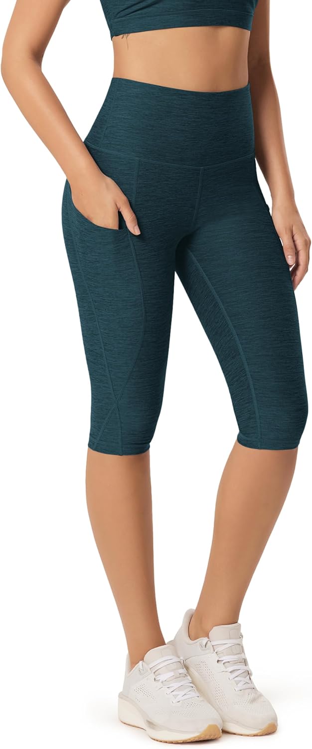 Women's High Waisted Yoga Capris with Pockets, Tummy Control Non See Through Workout Athletic Running Capri Leggings