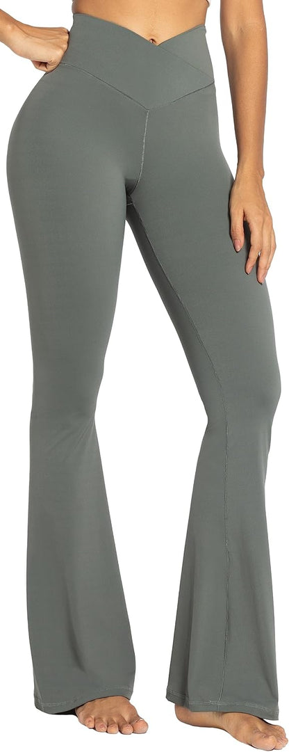 Leggings, Crossover Yoga Pants with Tummy Control, High-Waisted and Wide Leg