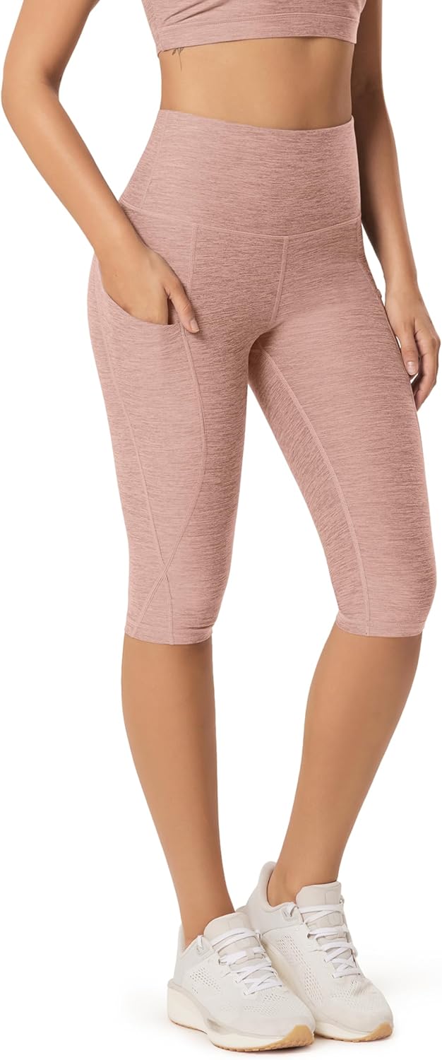 Women's High Waisted Yoga Capris with Pockets, Tummy Control Non See Through Workout Athletic Running Capri Leggings
