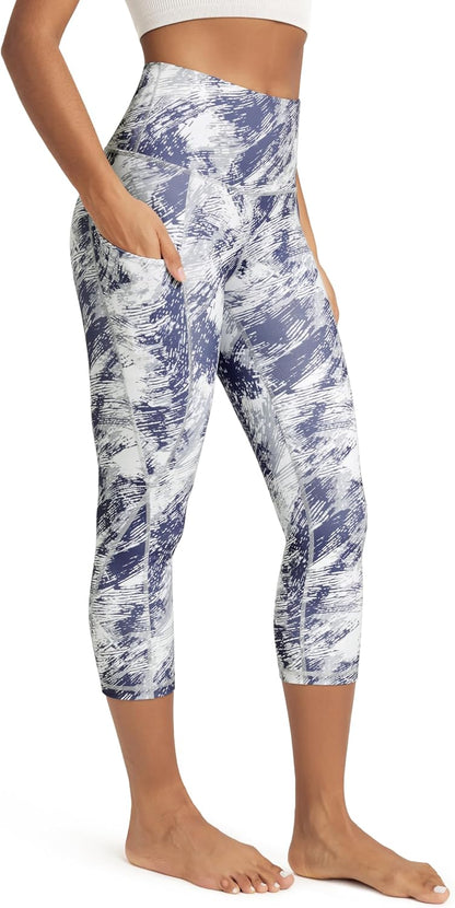 Women's High Waisted Yoga Capris with Pockets, Tummy Control Non See Through Workout Athletic Running Capri Leggings