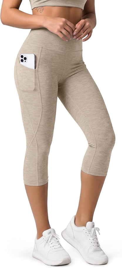 Women's High Waisted Yoga Capris with Pockets, Tummy Control Non See Through Workout Athletic Running Capri Leggings